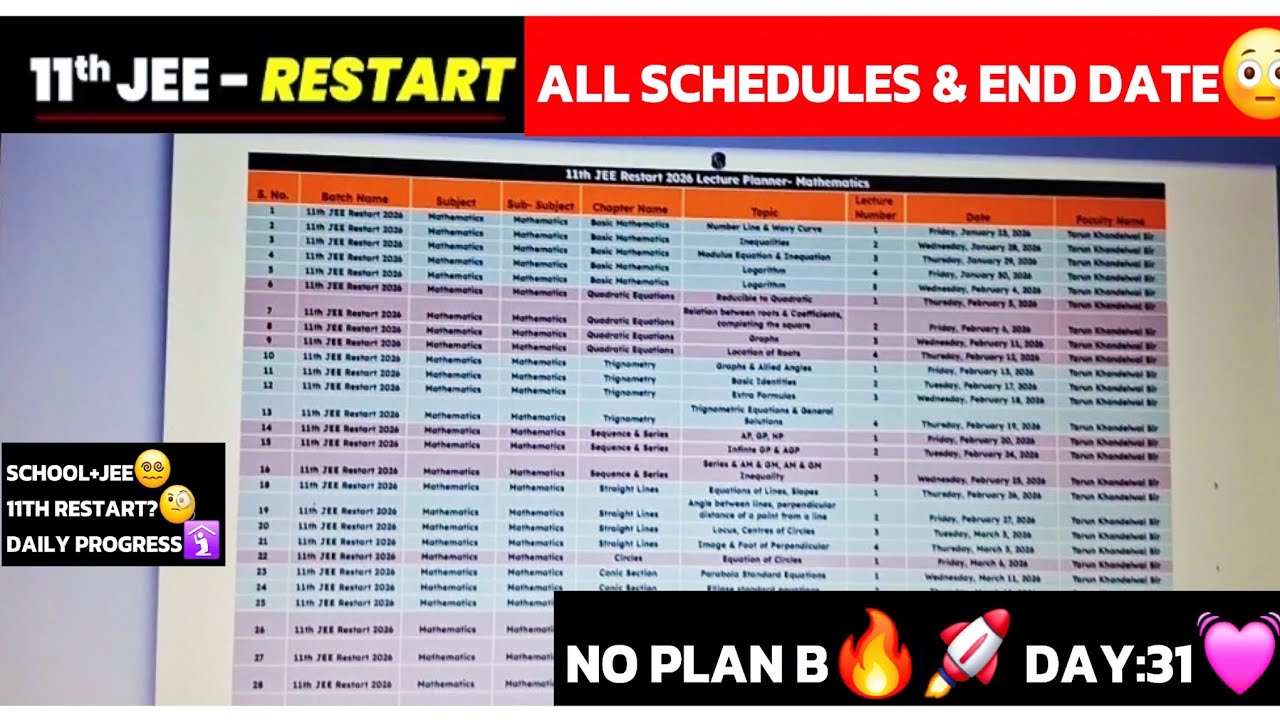 11th JEE RESTART 💥 | Poora Schedule + End Date 😳 | JEE 2027 |