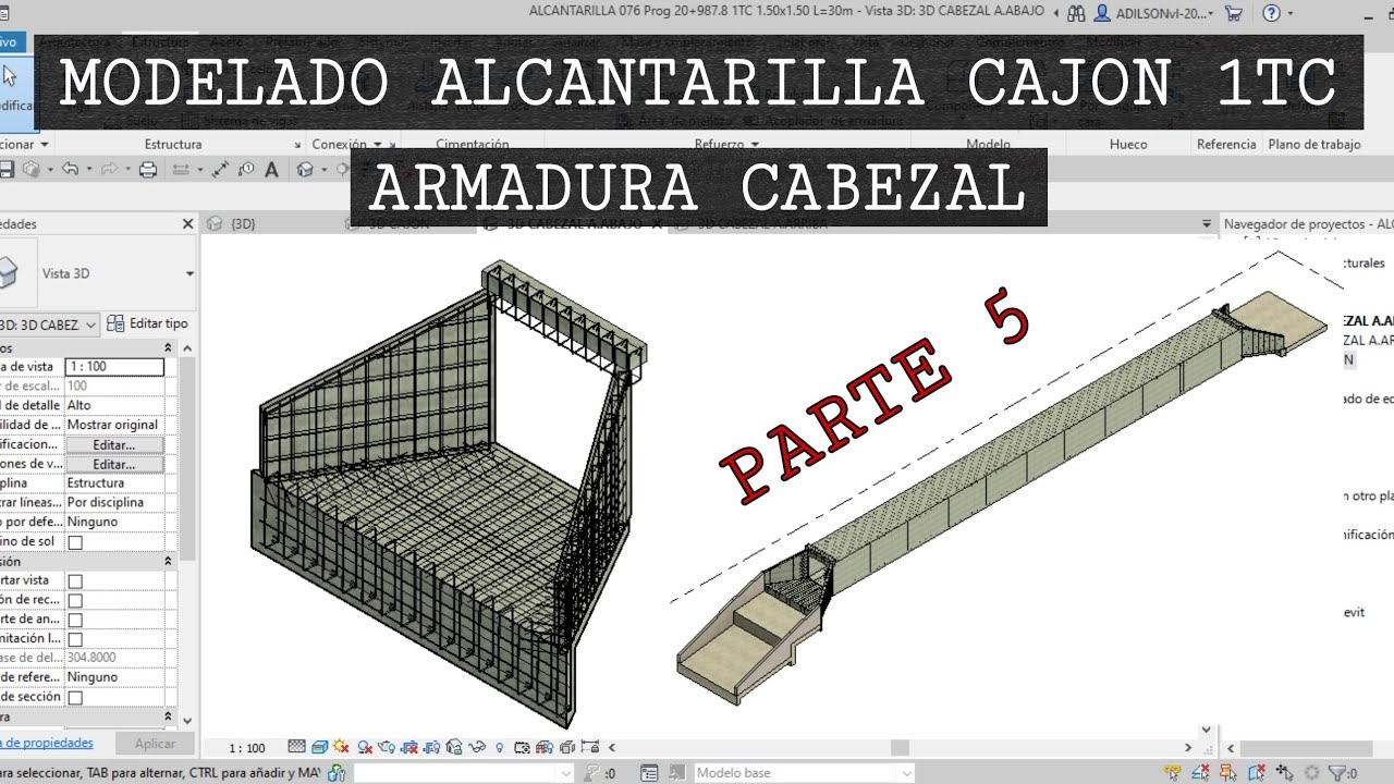VIDEO 5 | MODELADO #ARMADURA CABEZAL | ARMADURA DE LONGITUD #VARIABLE #ALCANTARILLA CAJON 1TC #revit