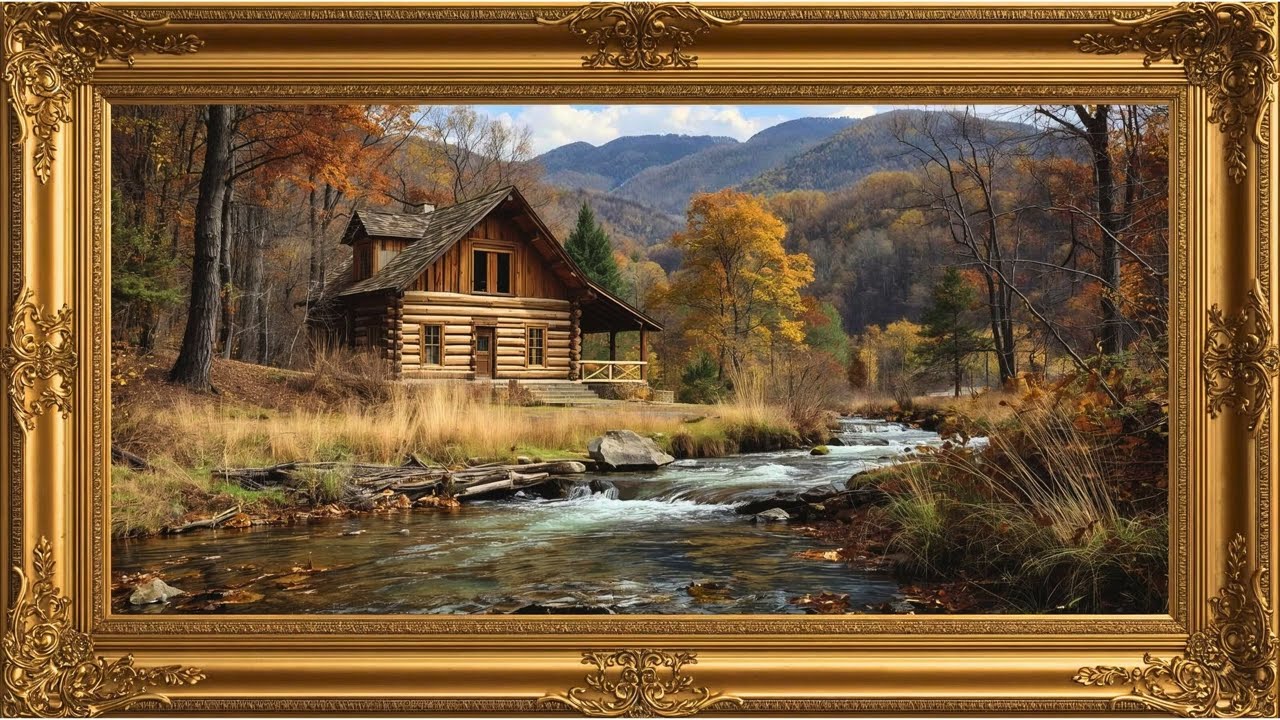 Cozy Tennessee Cabin l Gold frame TV art