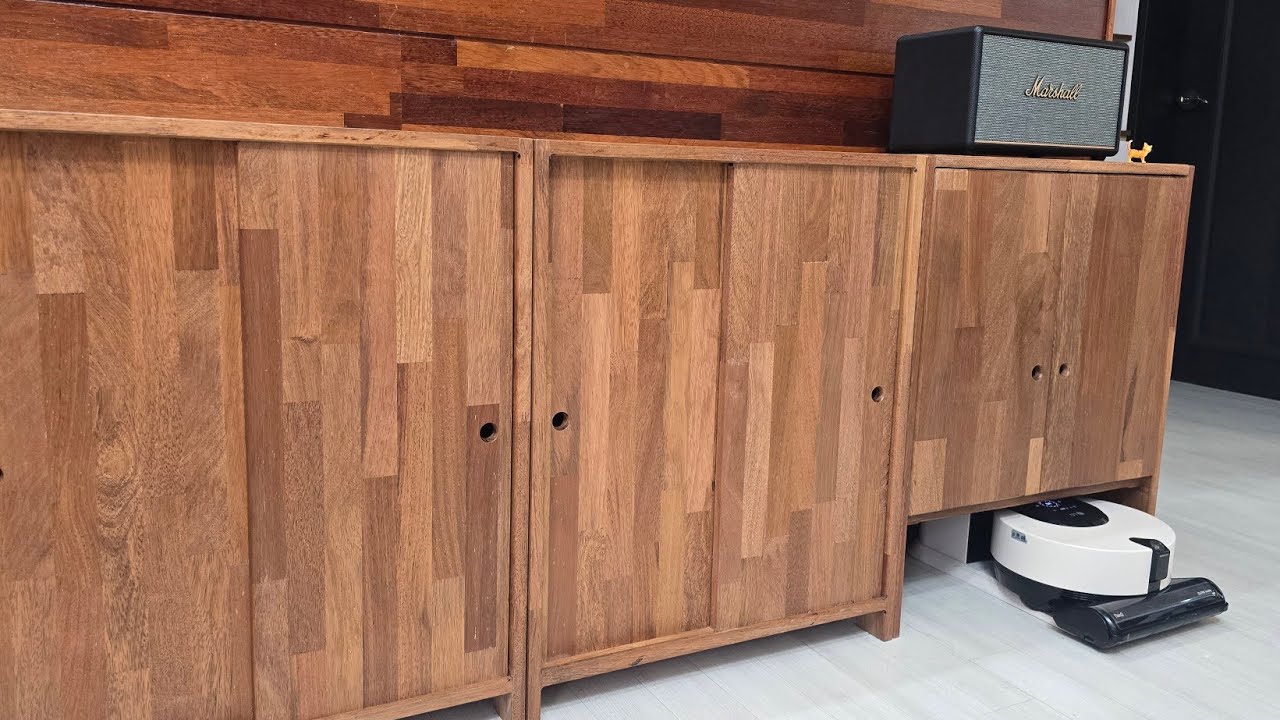 이제 정착생활가능! 로봇청소기수납장만들기, 거실장과 세트로 만들었어요 