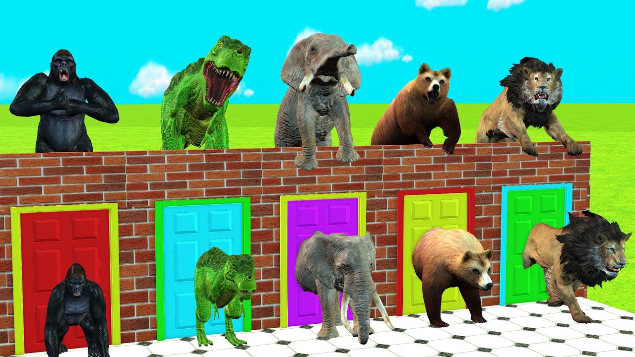 Long Slide Game with Cow Elephant Gorilla Hippopotamus Tiger 3d Animal Game Funny 3d Animals
