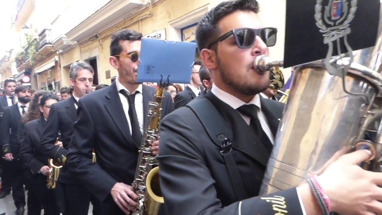 Las Penas, Banda F de Conil con Virgen de la Caridad, Domingo Ramos Cadiz 2018.