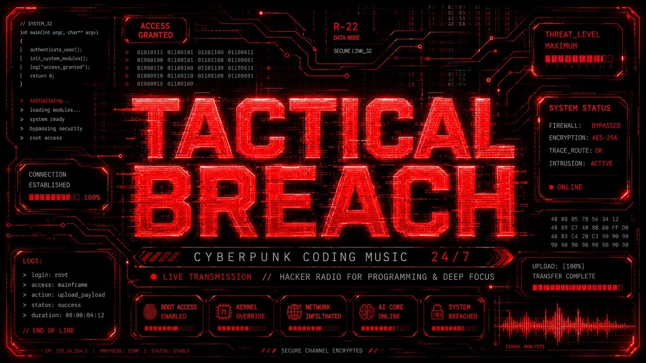 TACTICAL BREACH 🔴 Cyberpunk Coding Music 24/7 &bull; Hacker Radio for Programming & Deep Focus