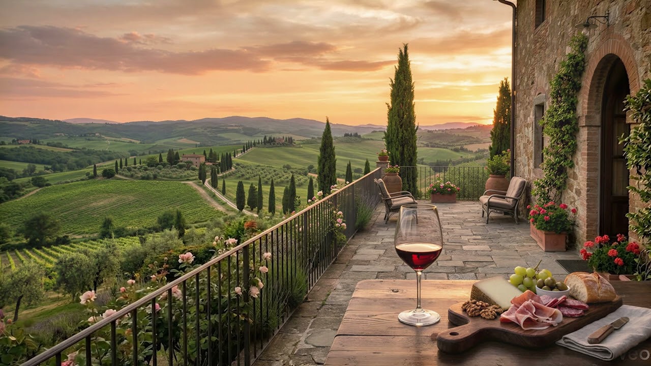 Tuscan Villa Golden Hour | Rolling Hills & Relaxing Vineyards | 4K 8 Hours