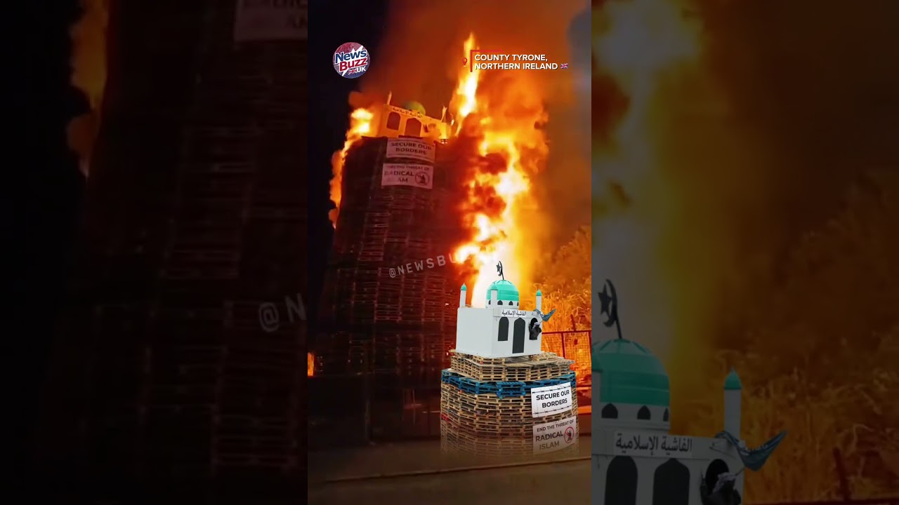 Controversial Moygashel Bonfire Lit as Replica Mosque Burns | Police Investigation Continues