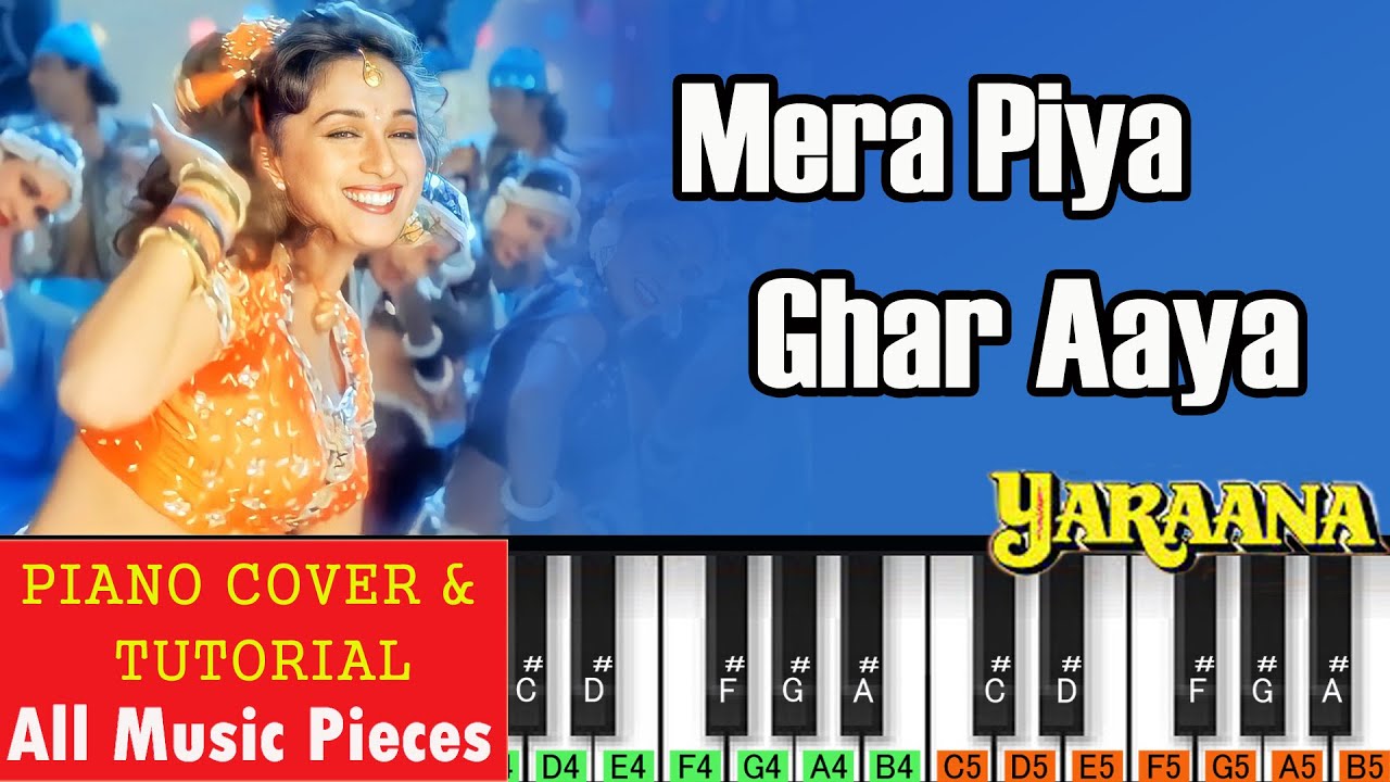 Mera Piya Ghar Aaya Piano Tutorial | Yarana (1995) | Hindi Notation | Bollywood Piano Lesson