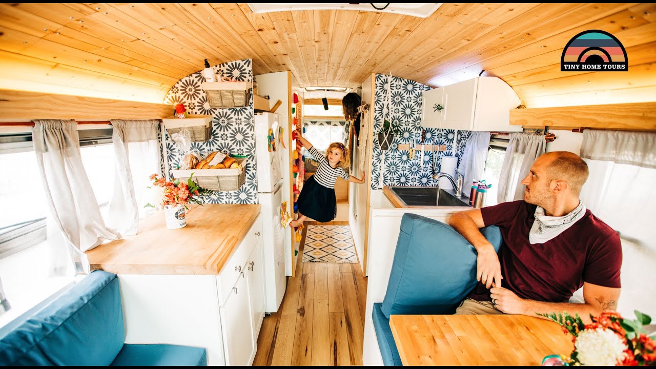 Family Of 4 & Their DIY School Bus Conversion Tiny House - Homeschooling On The Road