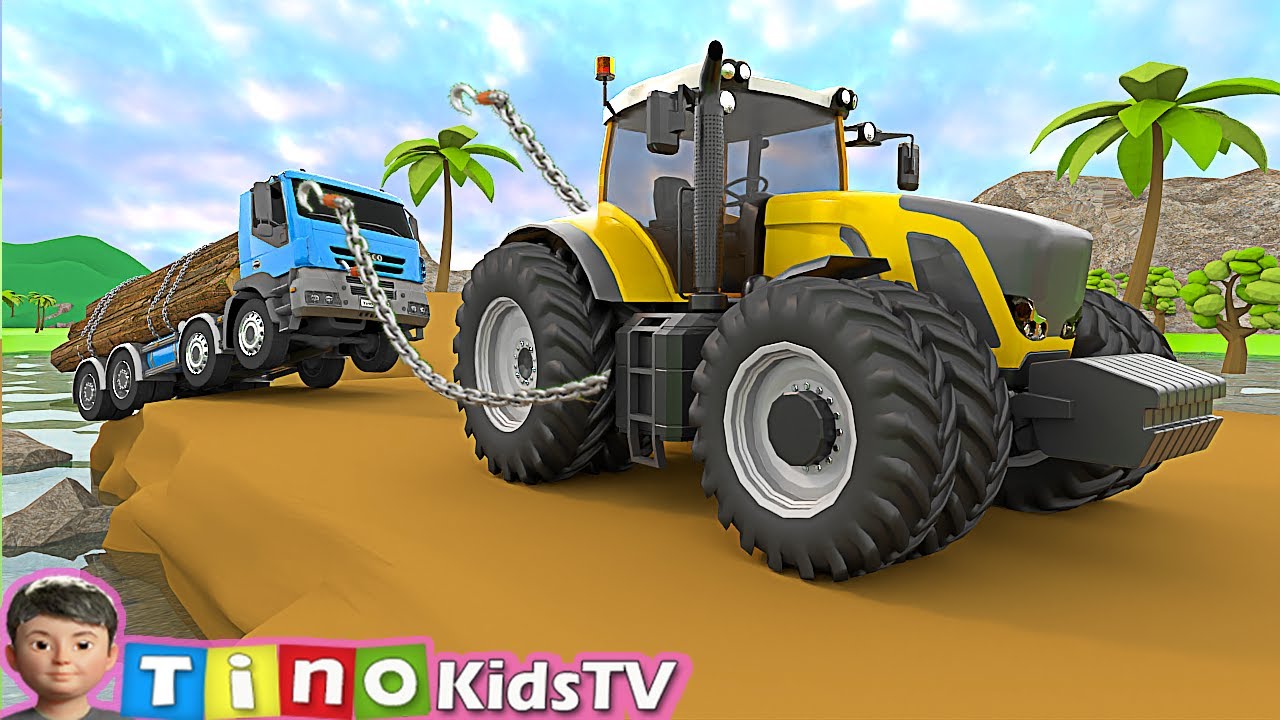 Fendt Tractor and Log Trailer Trucks for Kids | Floating Bridge Construction