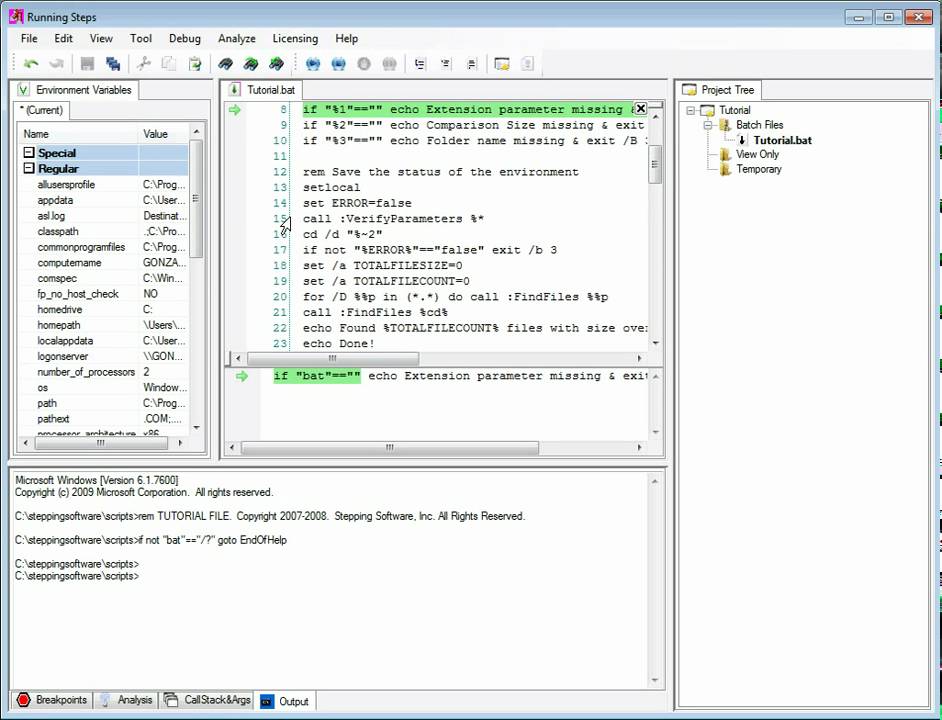 Debugging Batch Files with 
