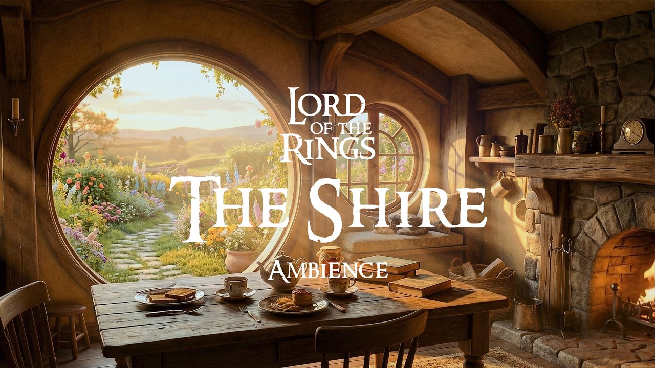 Slow Morning at Bag End ☕ Fireplace and Nature Sounds | Shire Ambience | LOTR Ambience