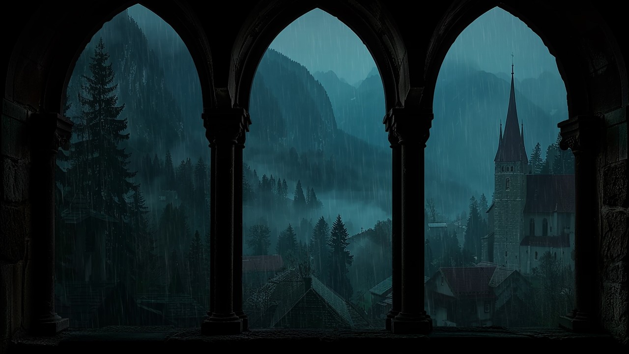 Relax and Sleep in a Cozy Castle Room 🌧️ Rain Falling Outside the Window for Calm Nights