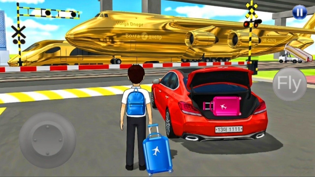 Luxury Red Car Waiting for Giant Golden Plane to Pass | 3D Driving Class 2026