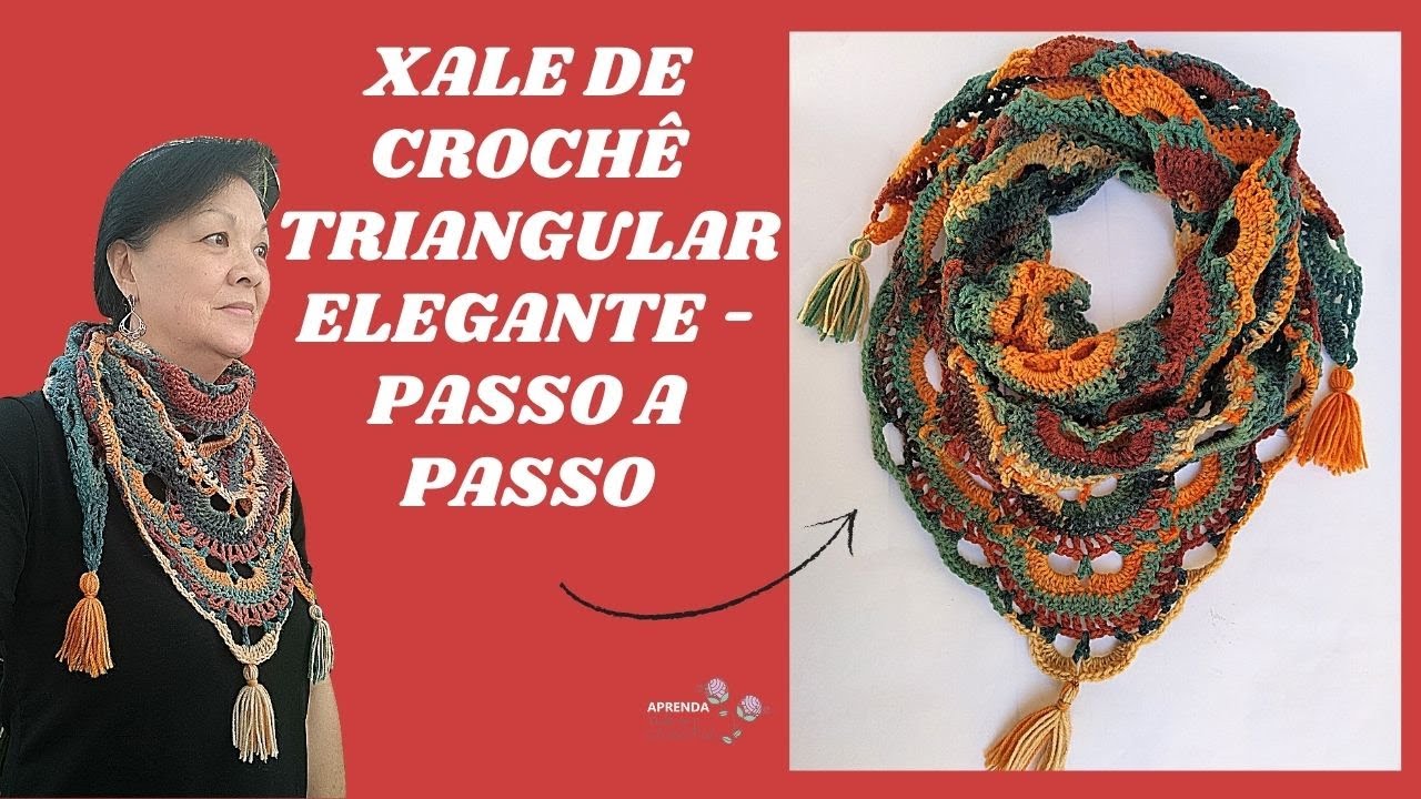 XALE DE CROCHÊ TRIANGULAR ELEGANTE – PASSO A PASSO.