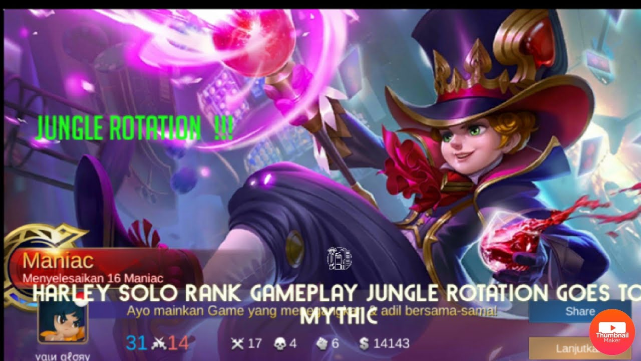 HARLEY GAMEPLAY SOLO RANK JUNGLE ROTATION ROAD TO MYTHIC 2021 !!!