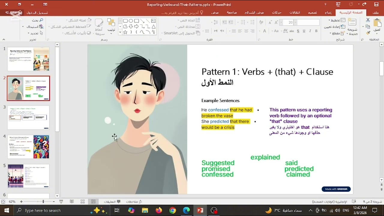 انجليزي متقدم ...الوحده السادسة ؟.قواعد ... reporting verbs  الجزء الأول 