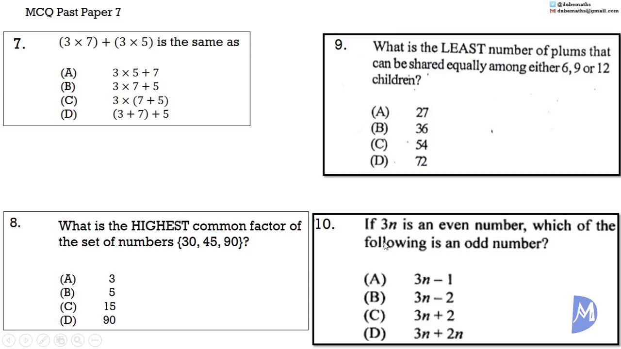 7,8,9&10 | Number Theory | Multiple Choice 7 | CXC CSEC Mathematics