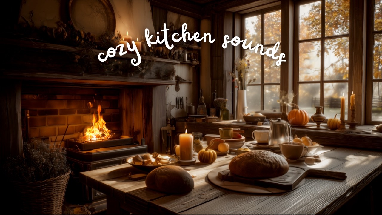 Cozy Fall Ambience 🍂 Relaxing Fireplace & Cooking Sounds 🔥