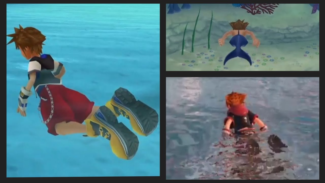 Evolution of Sora's swimming in Kingdom Hearts