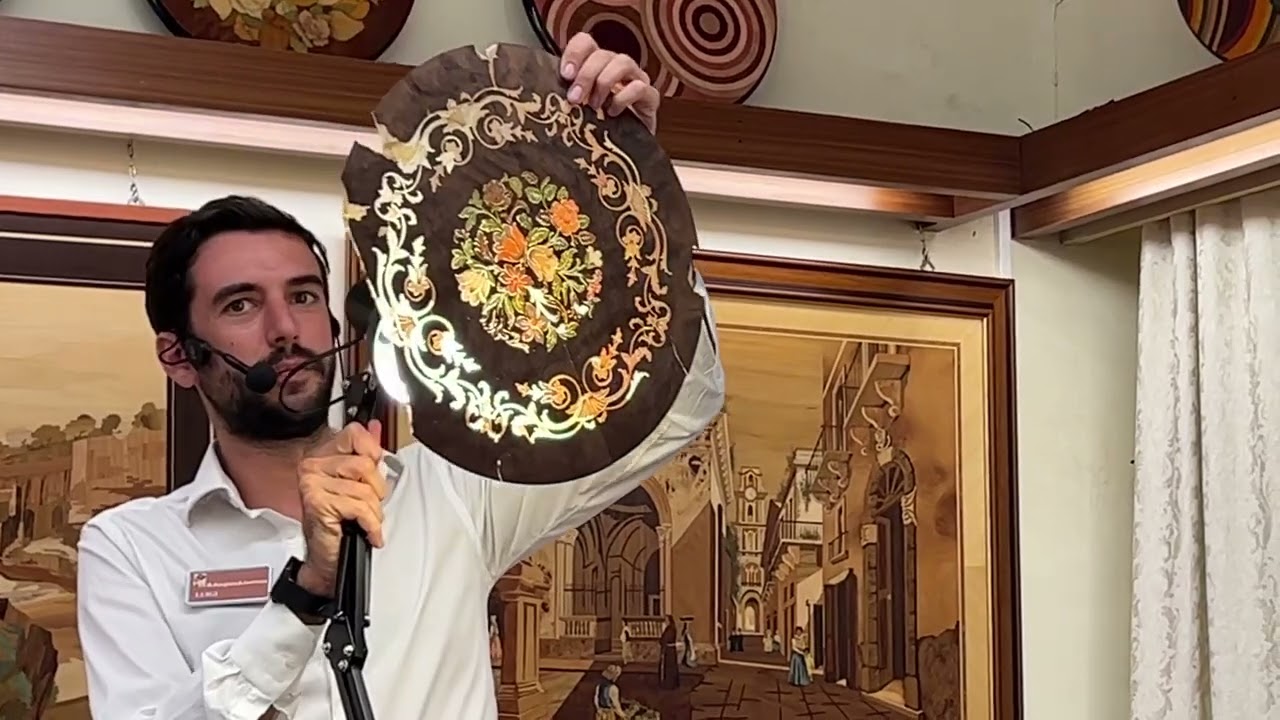 Sorrento, Italy inlaid wood table shop demonstration