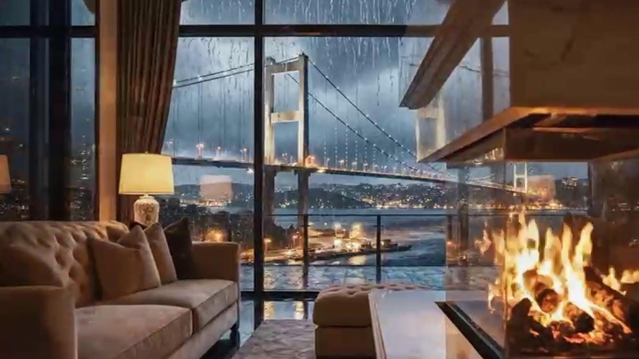 Lüks Ev Girişinde Ateş Başında Yağmur Keyfi 🌧️🔥 Luxury Fireside Ambience