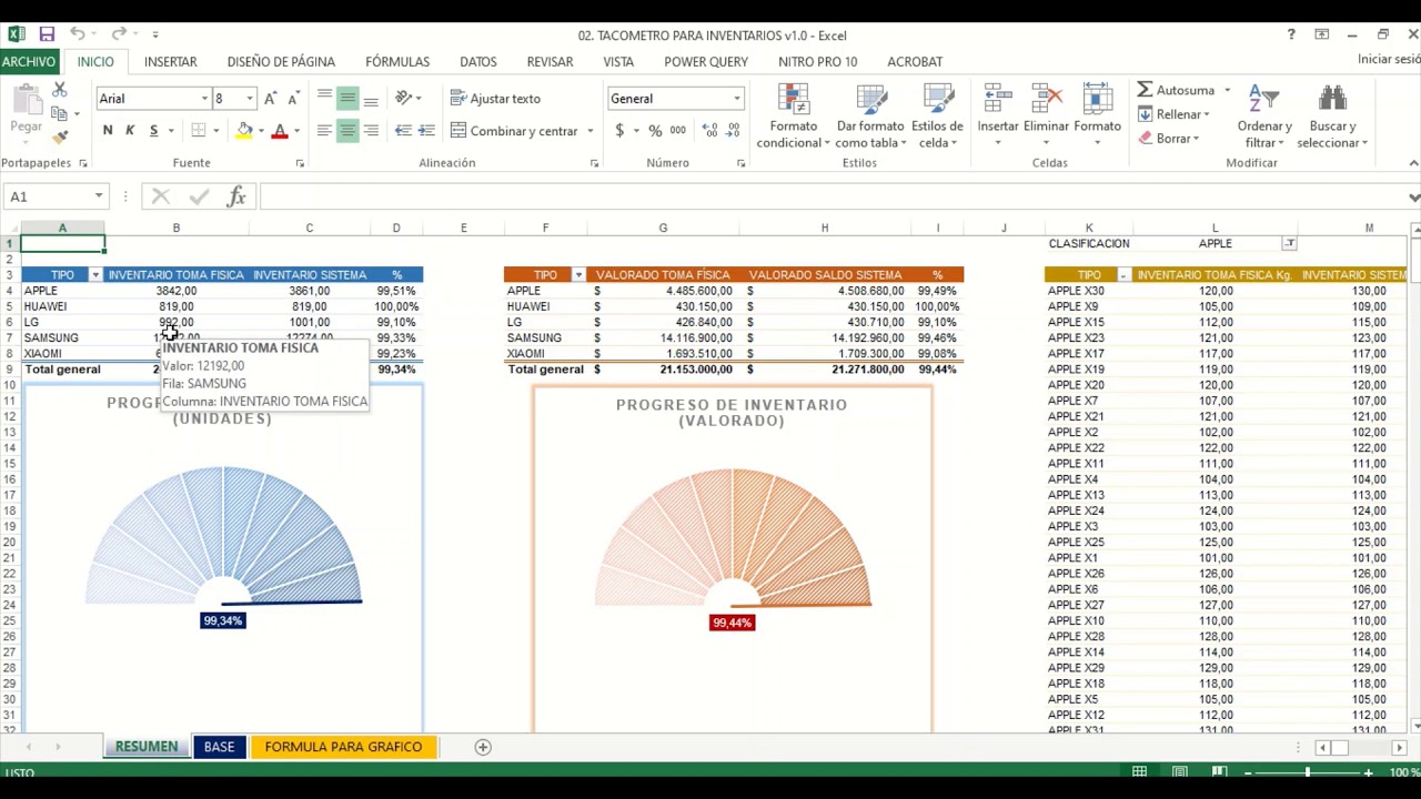 TACOMETRO - MEDIDOR - INDICADORES EXCEL PARA REPORTES, INVENTARIOS, DESCARGA EN DESCRIPCION DE VIDEO