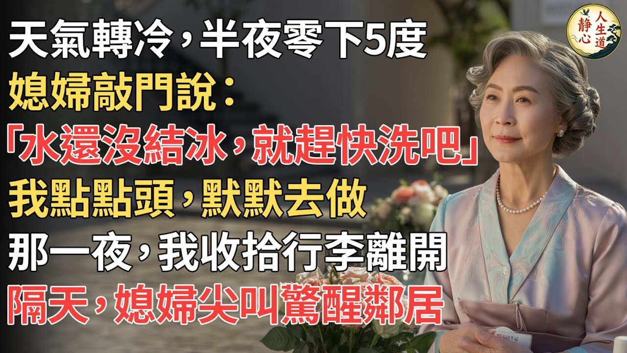 【我73歲】天氣轉冷，半夜零下5度，媳婦敲門說：「水還沒結冰，就趕快洗吧。」我點點頭，默默去做。那一夜，我收拾行李離開。隔天，媳婦尖叫驚醒鄰居。【靜心人生道】#靜心人生道