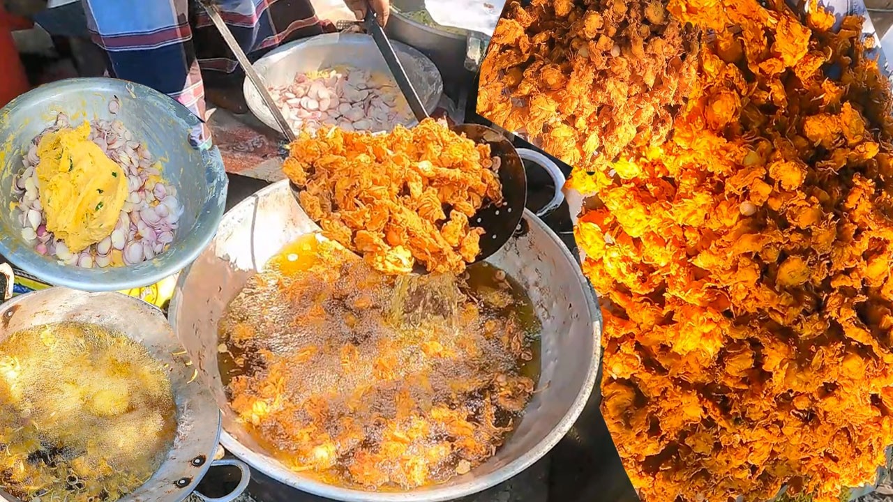 Non-Stop Giant Onion Pakoda🧅Pyaz Pakora  at a Roadside Stall | Inside Indian Street Food