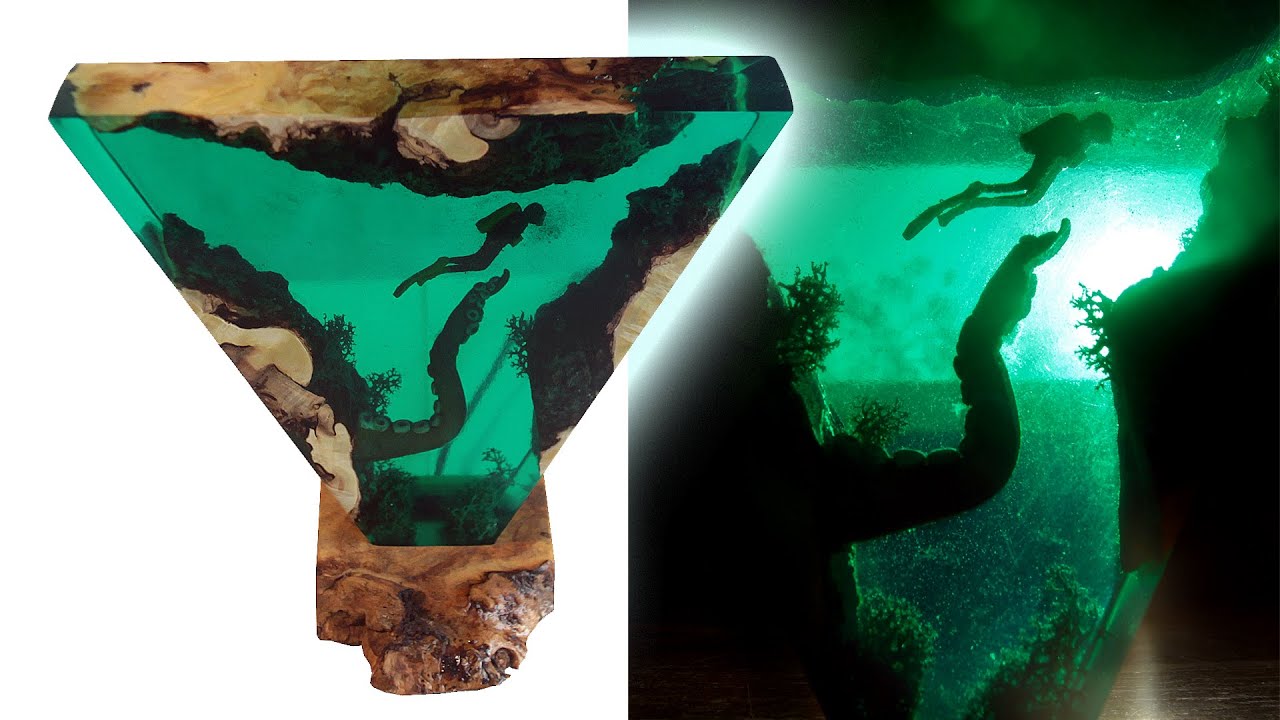 🌊 Epoxy resin and wood night lamp💡 Lampka nocna z żywicy.Epoxy resin Art!