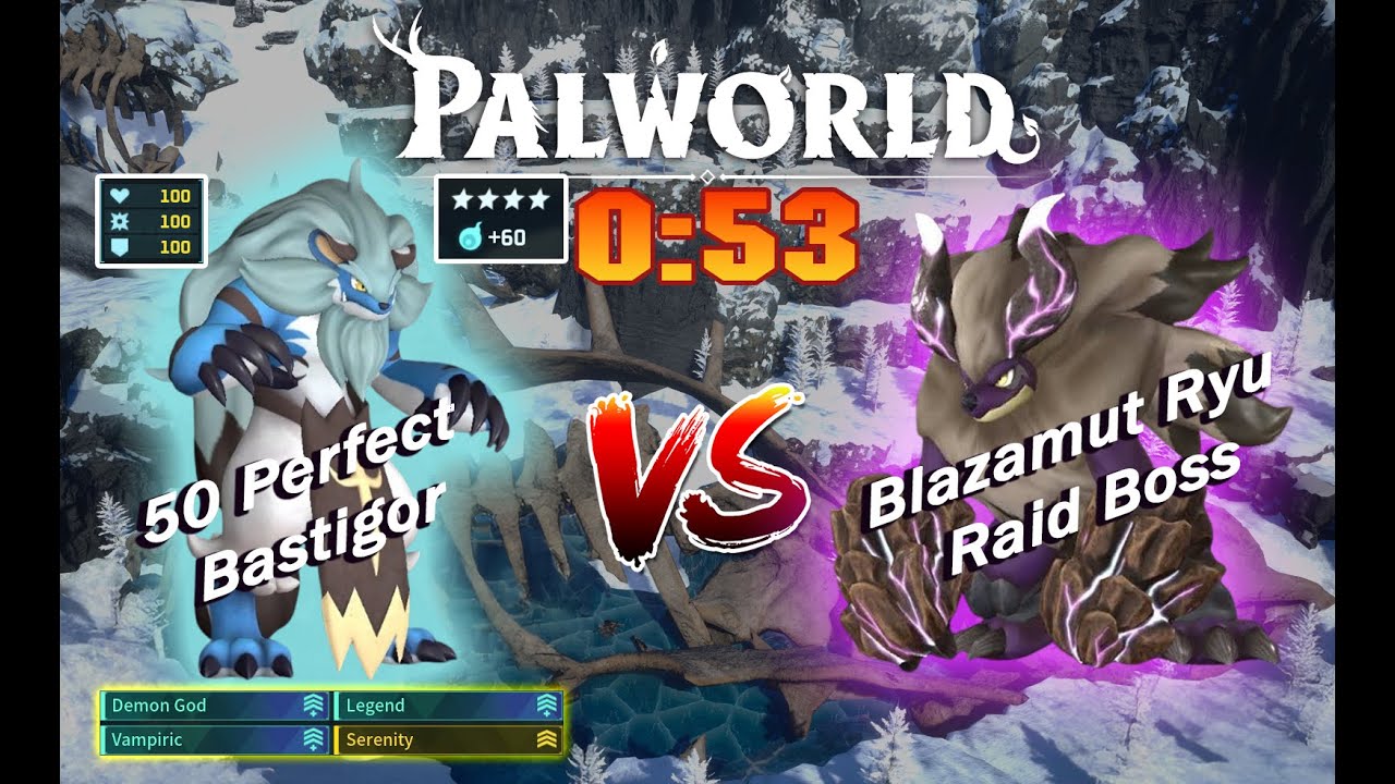 Palworld: 50 Perfect Bastigor vs Blazamut Ryu in 53 seconds