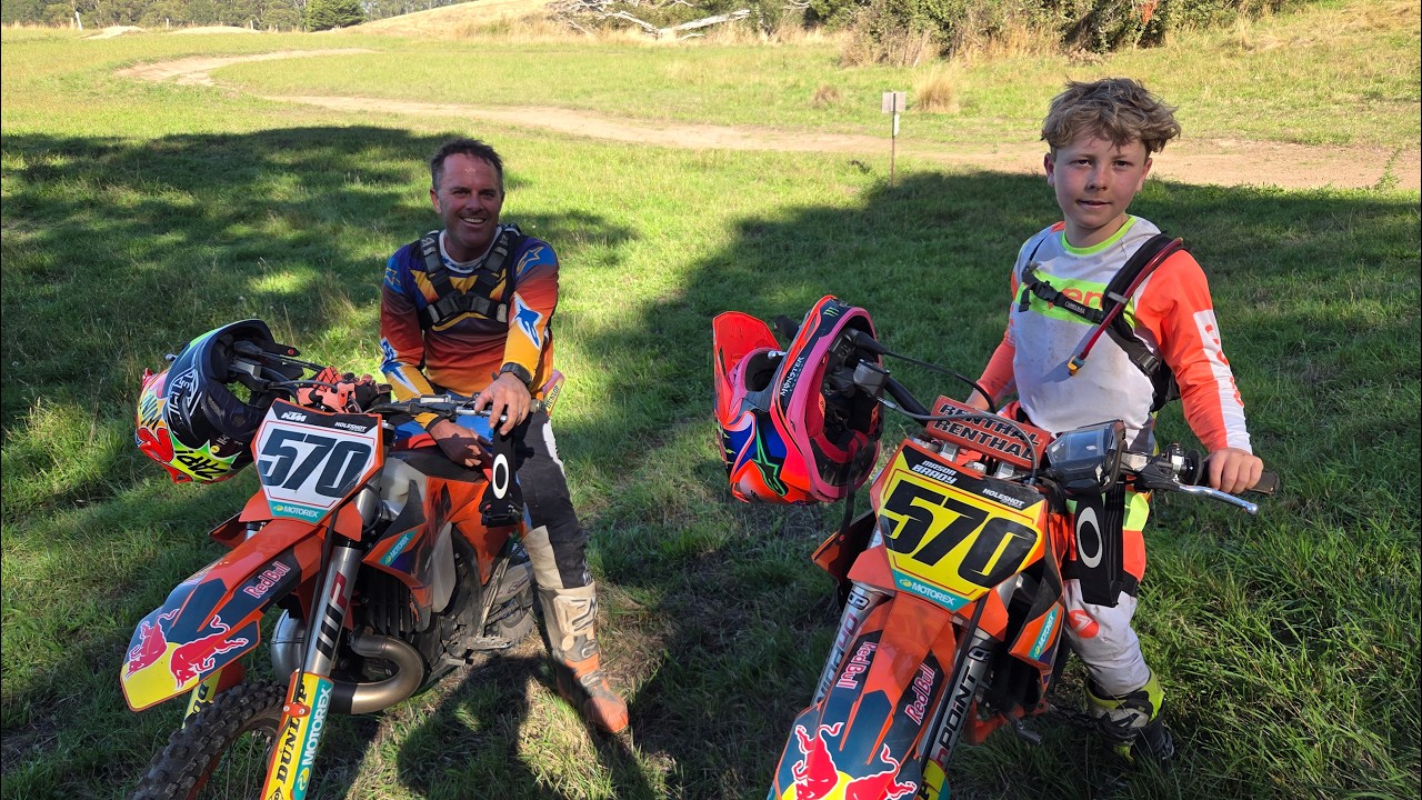 Dad chases 10y/o son around 1 lap of the MX track