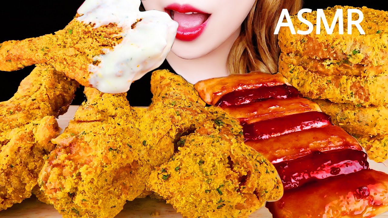 ASMR KOREAN FRIED CHICKEN, SOTTEOK SOTTEOK, SHRIMP TOAST 뿌링클치킨, 신메뉴 멘보샤 먹방 EATING SOUNDS MUKBANG 咀嚼音
