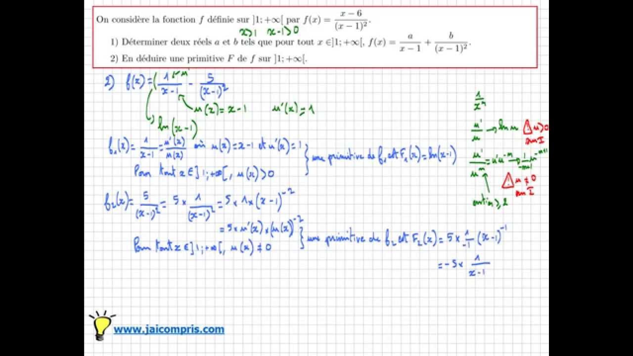 Primitive d'une fonction: Trouver une primitive à l'aide d'une décomposition - exercice type Bac