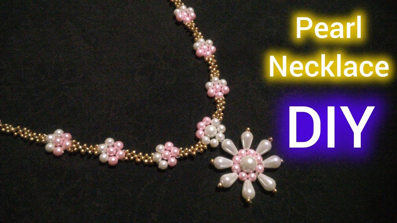 DIY pearl beaded necklace making tutorial 