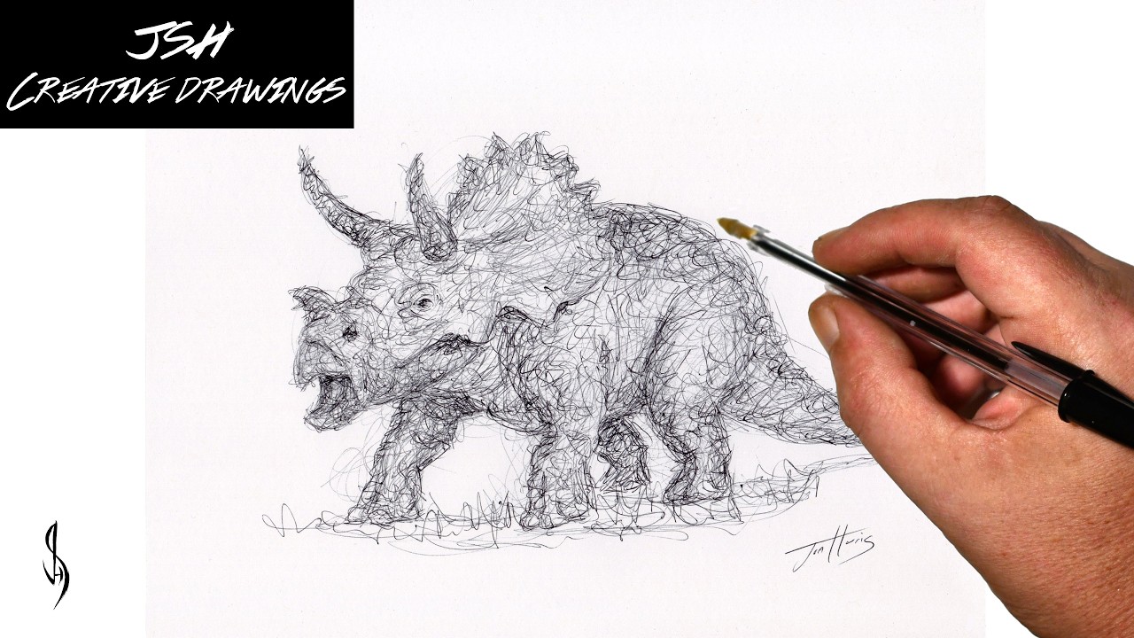 Triceratops Dinosaur Drawing Sketch with a Biro Pen