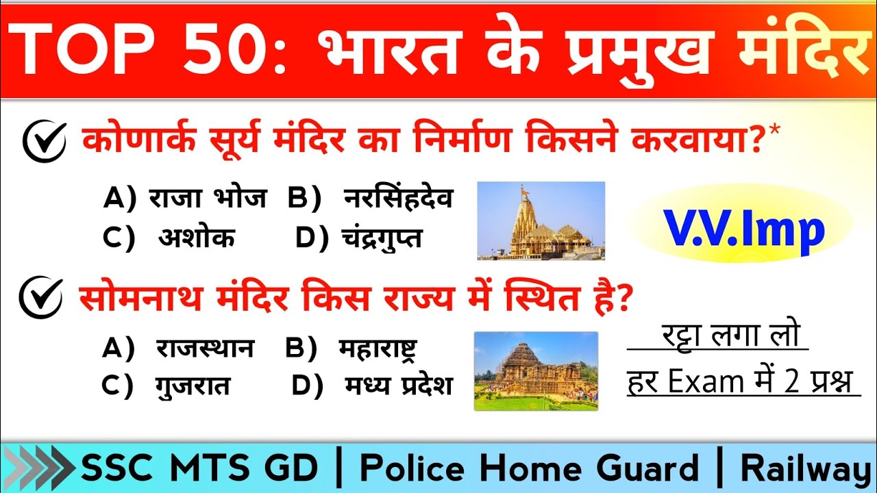 TOP 50: भारत के प्रमुख मंदिर | Bharat ke pramukh Mandir | Famous Temples in India | The Target GK 