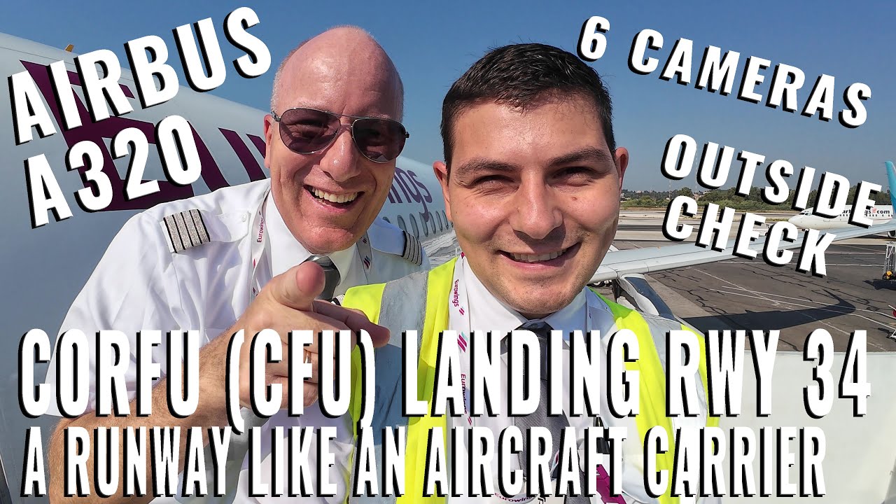 CORFU 🇬🇷 / KERKYRA ISLAND, GREECE, CFU:  BEAUTIFUL AIRBUS COCKPIT APPROACH + LANDING ON RUNWAY 34