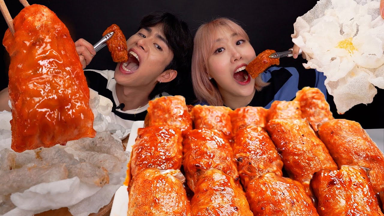 SUB)ASMR MUKBANG 먹방 최초중단선언!😱 핵매운불닭쌈🔥 쫠깃쫠깃 라이스페이퍼& 바삭💥 라이스페이퍼 꿔바로우,튀김 먹방!! Fire noddle warps!