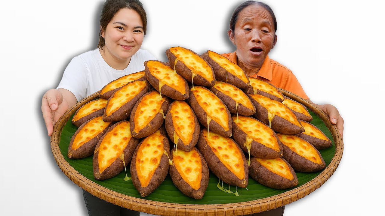 Bà Tân Vlog - Lần Đầu Làm Mâm Khoai Lang Nướng Phô Mai Khổng Lồ Đãi Cả Làng