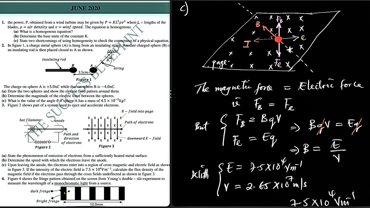 ADVANCED LEVEL PHYSICS PAPER 2, JUNE 2020 QUESTION 1 TO 5