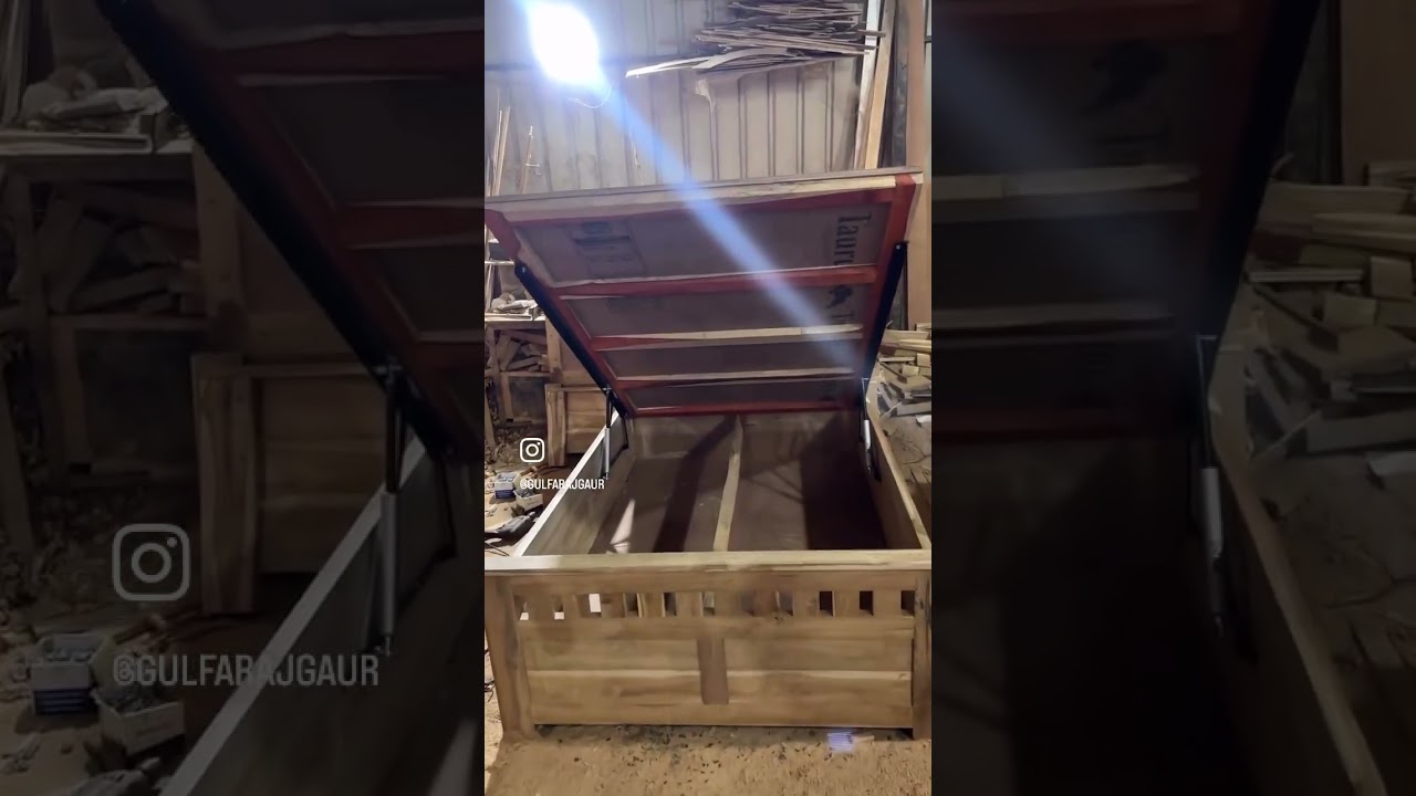 Teak wood cot with hydraulic storage