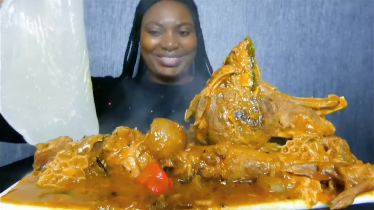 Asmr Mukbang cocoyam soup with fufu
