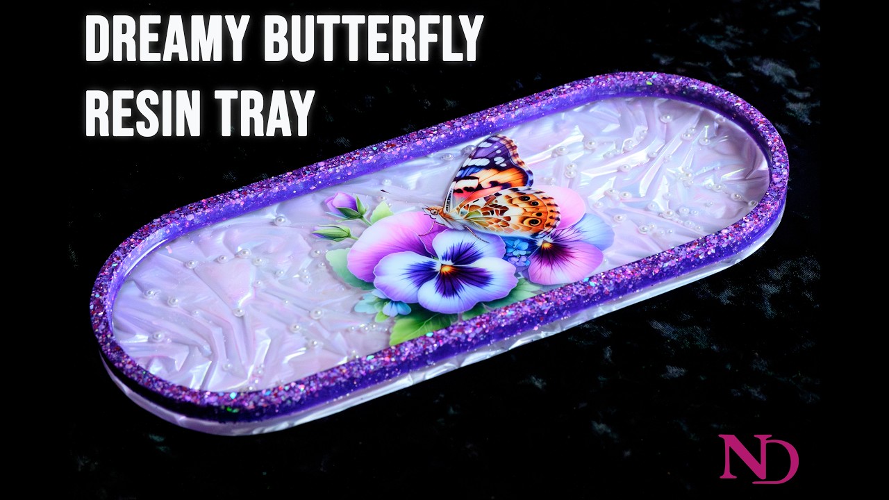 Purple Velvet Effect Resin Tray with Butterfly & Pearls | Dreamy Trinket Dish Tutorial