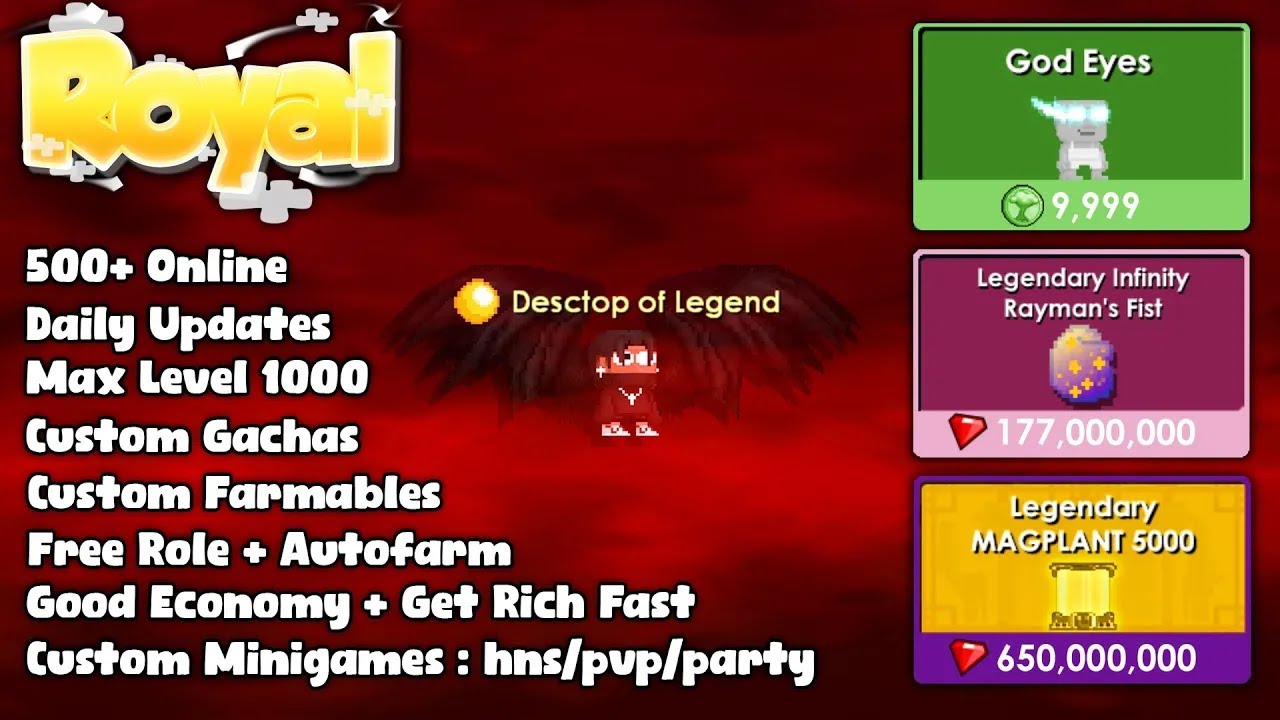 ЛУЧШИЙ ЧАСТНЫЙ СЕРВЕР GROWTOPIA | (БЕСПЛАТНАЯ РОЛЬ / ЛЕГКО БОГАТЫЙ) 👑ROYAL GTPS