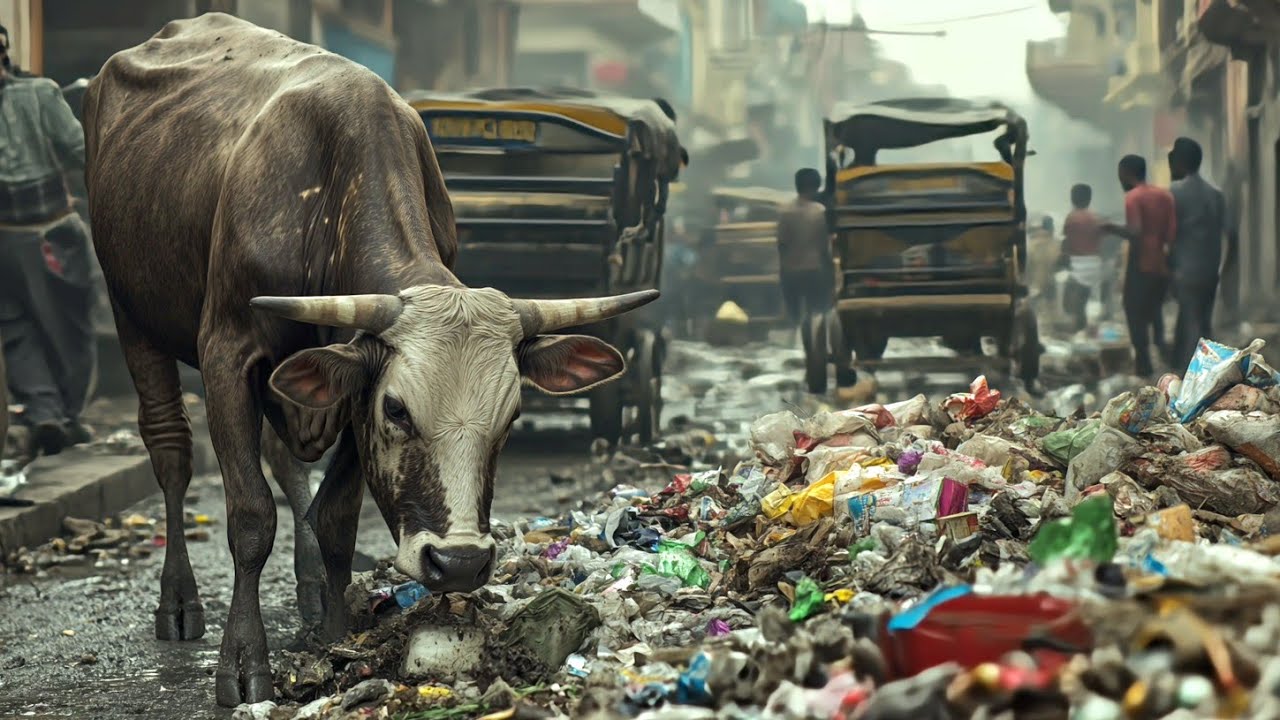 🇮🇳 SHOCKING TRUTH ABOUT DELHI STREETS, 🐄 COWS EATING RUBBISH, DUST & CHAOS, PAHARGANJ TO SADDAR, 4K