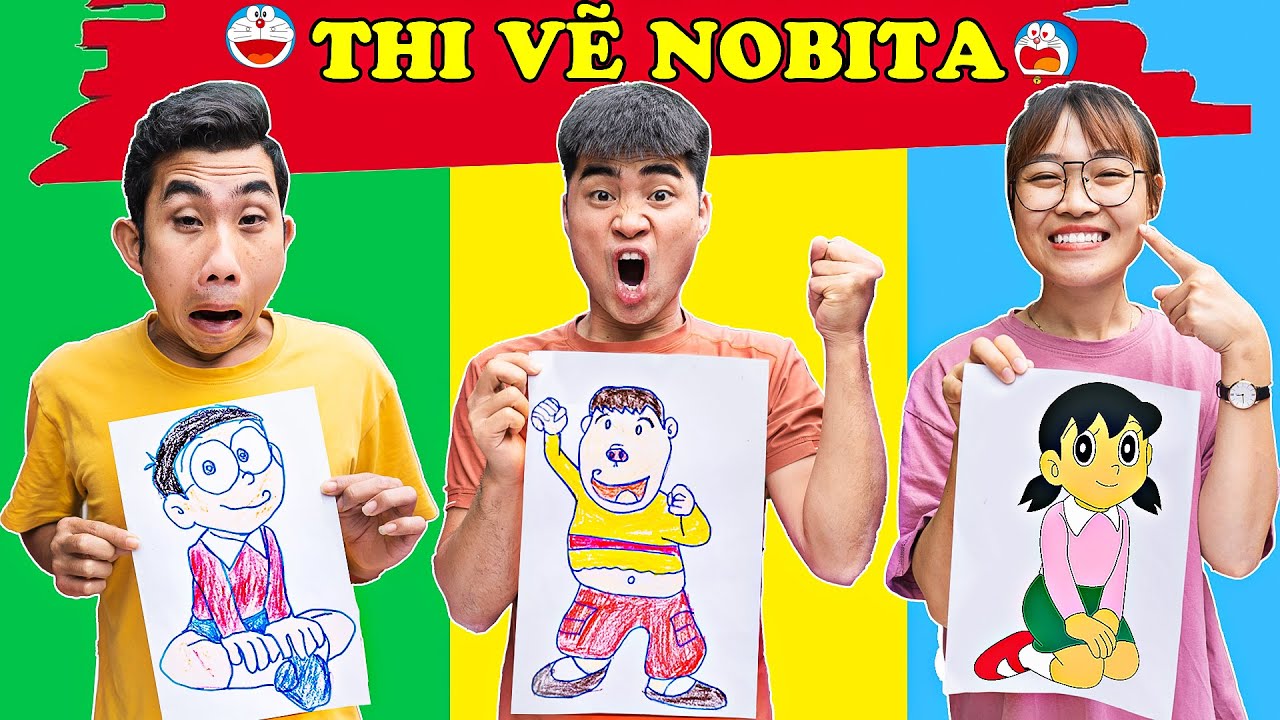 Gấu Đỏ TV - Thử Thách Vẽ NOBITA , Vẽ XUKA , Vẽ CHAIEN Trong Phim Doraemon - Ai Vẽ Đẹp Nhất ?