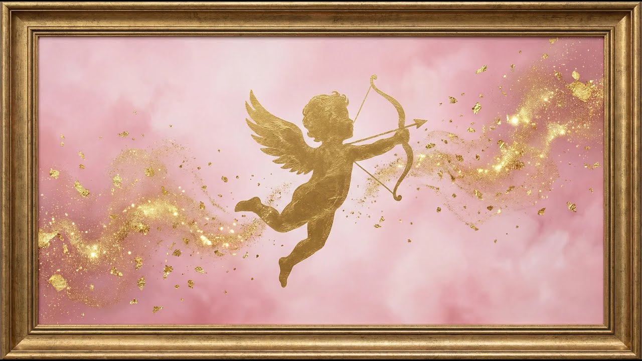 Cupid & Golden Sparkles 6H Valentines's Day Ambient Display 4k Elegant TV Frame four you TV No Sound
