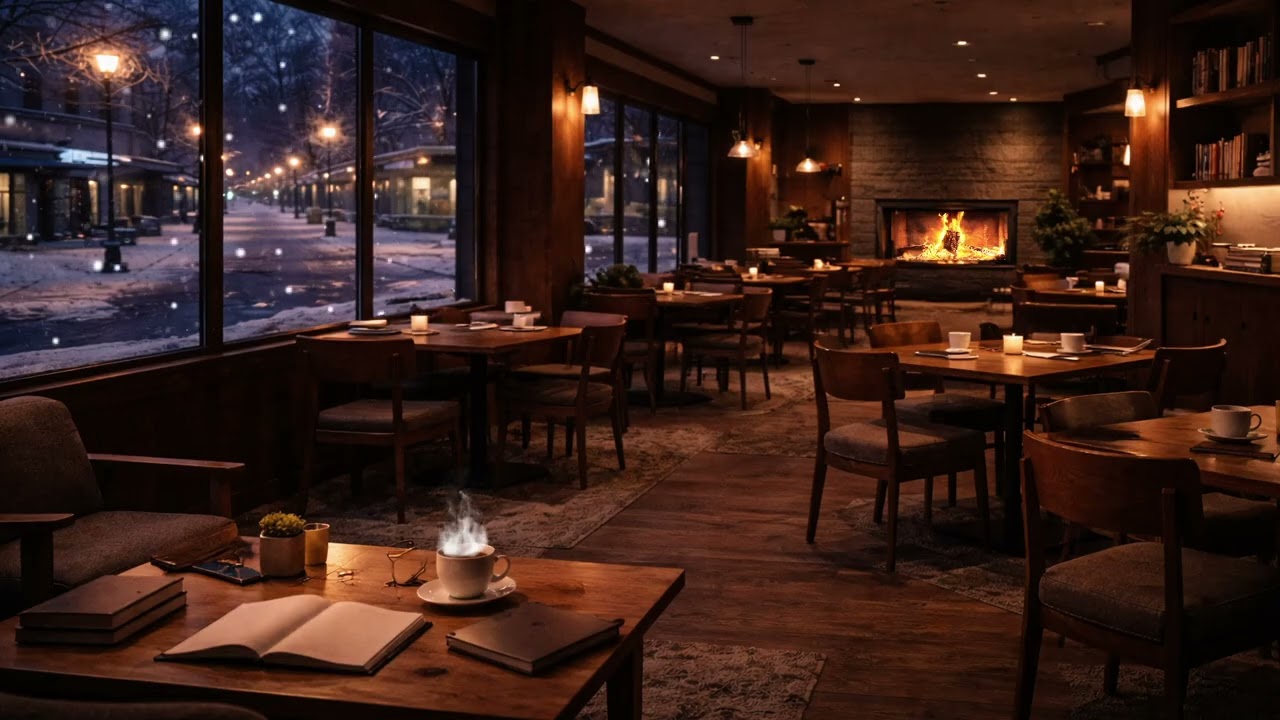 Cozy Jazz Café on a Winter Afternoon❄️ Deep Focus, Relaxing Jazz , & Fireplace Sounds