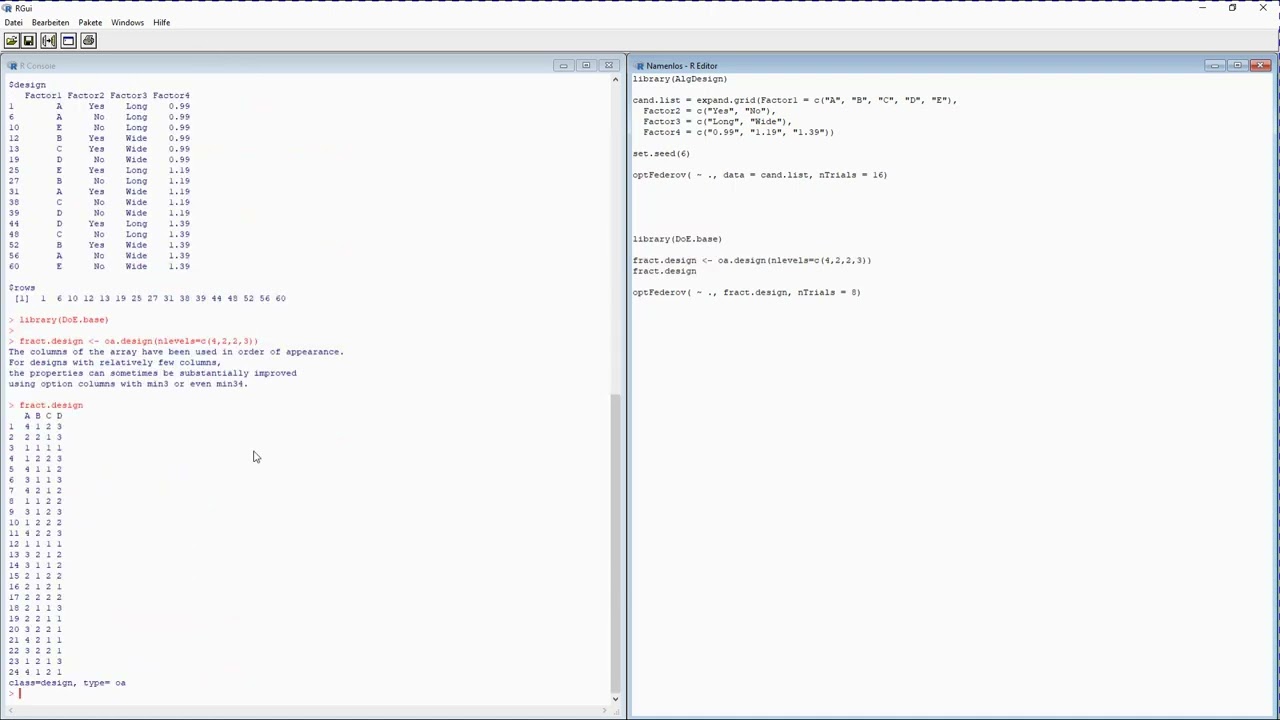 R - (Orthogonal) Designs for Conjoint Analyses and Choice Experiments (AlgDesign and DoE.base)