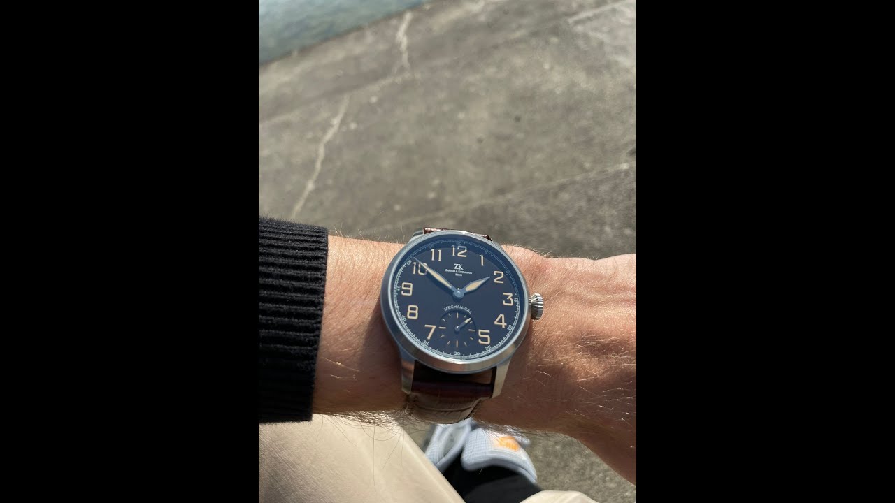 zk aviation swiss made mechanical pilot watch (eta 6498-1)