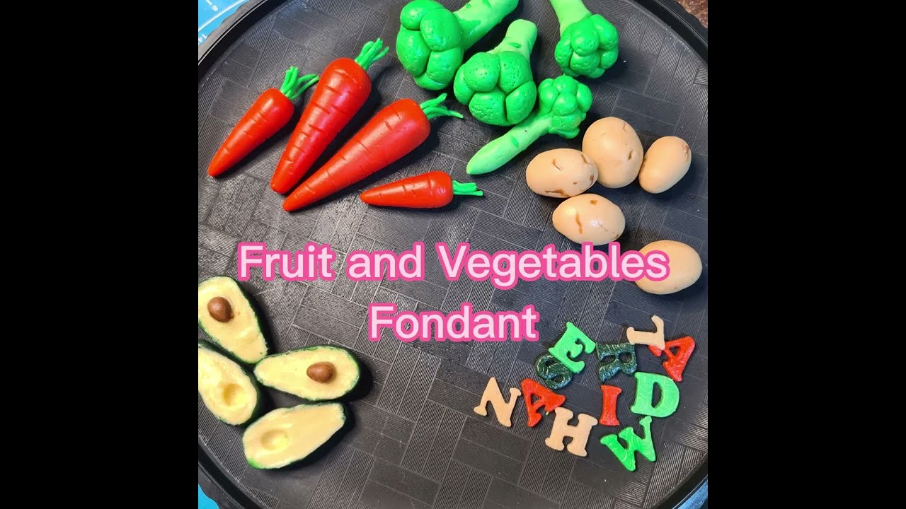 Fruit and Vegetables Fondant Topper (Carrot, Potato, Broccoli and Avocado)